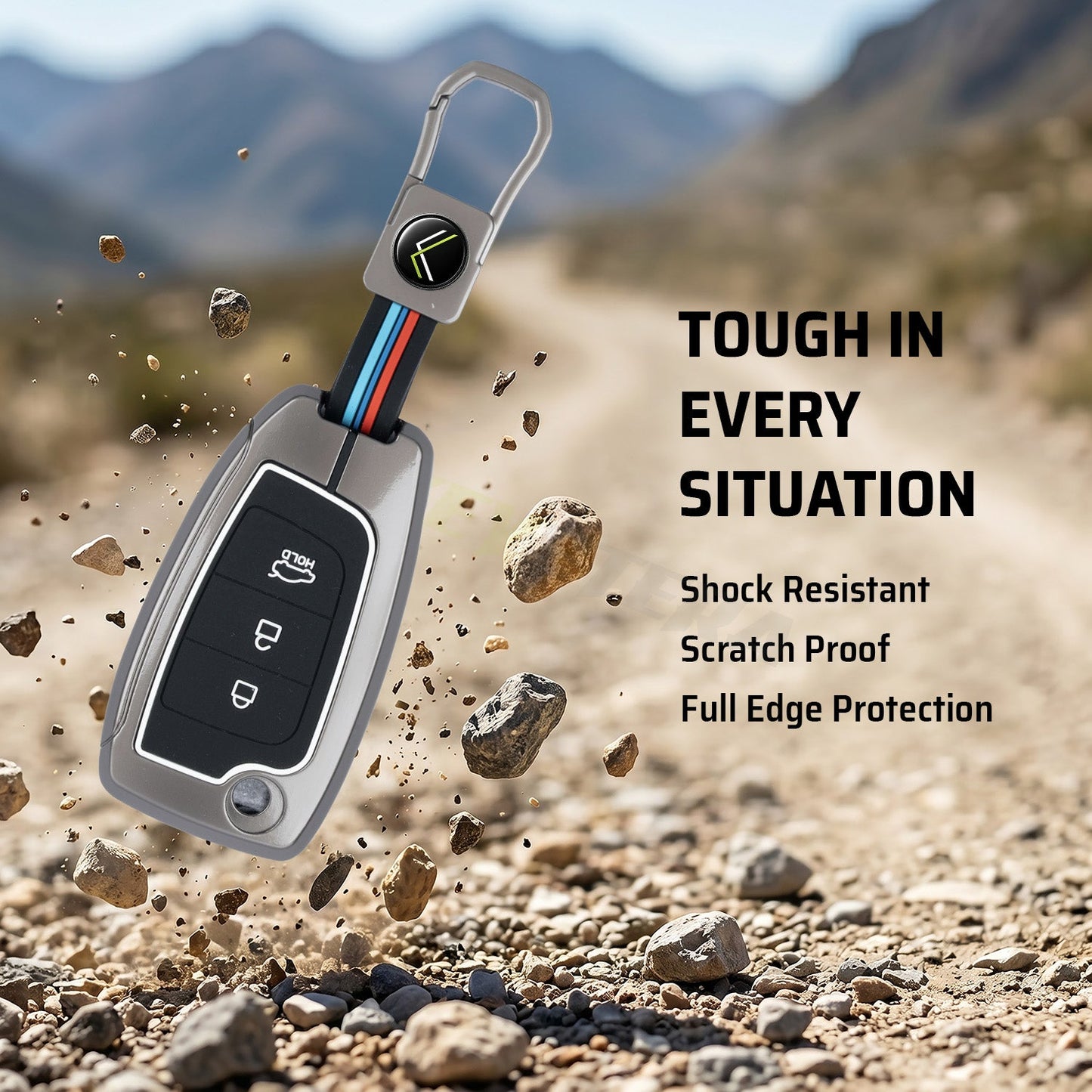 Metal silicon Car Key Cover Compatible For Hyundai Kona, Verna, Tucson, Venue, Aura (3 Button Flip Key)