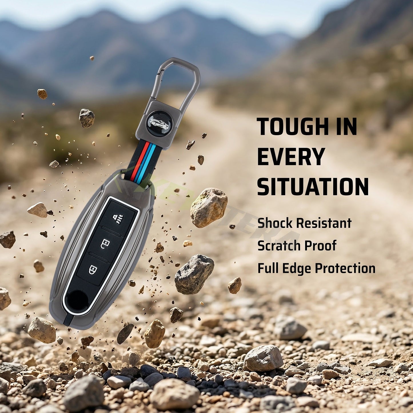 Metal Silicone Key Cover Compatible for Nissan Magnite, Micra, Sunny, Teana 3 button smart key