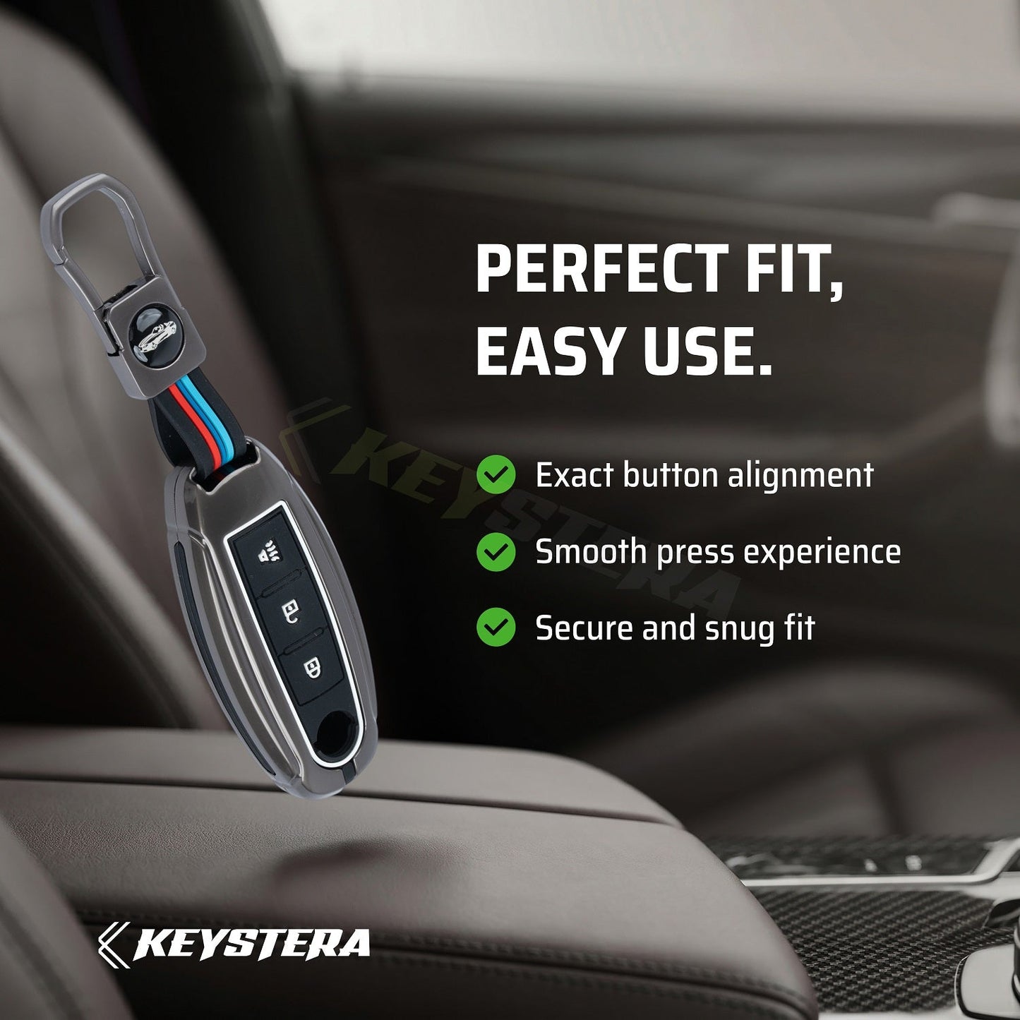 Metal Silicone Key Cover Compatible for Nissan Magnite, Micra, Sunny, Teana 3 button smart key