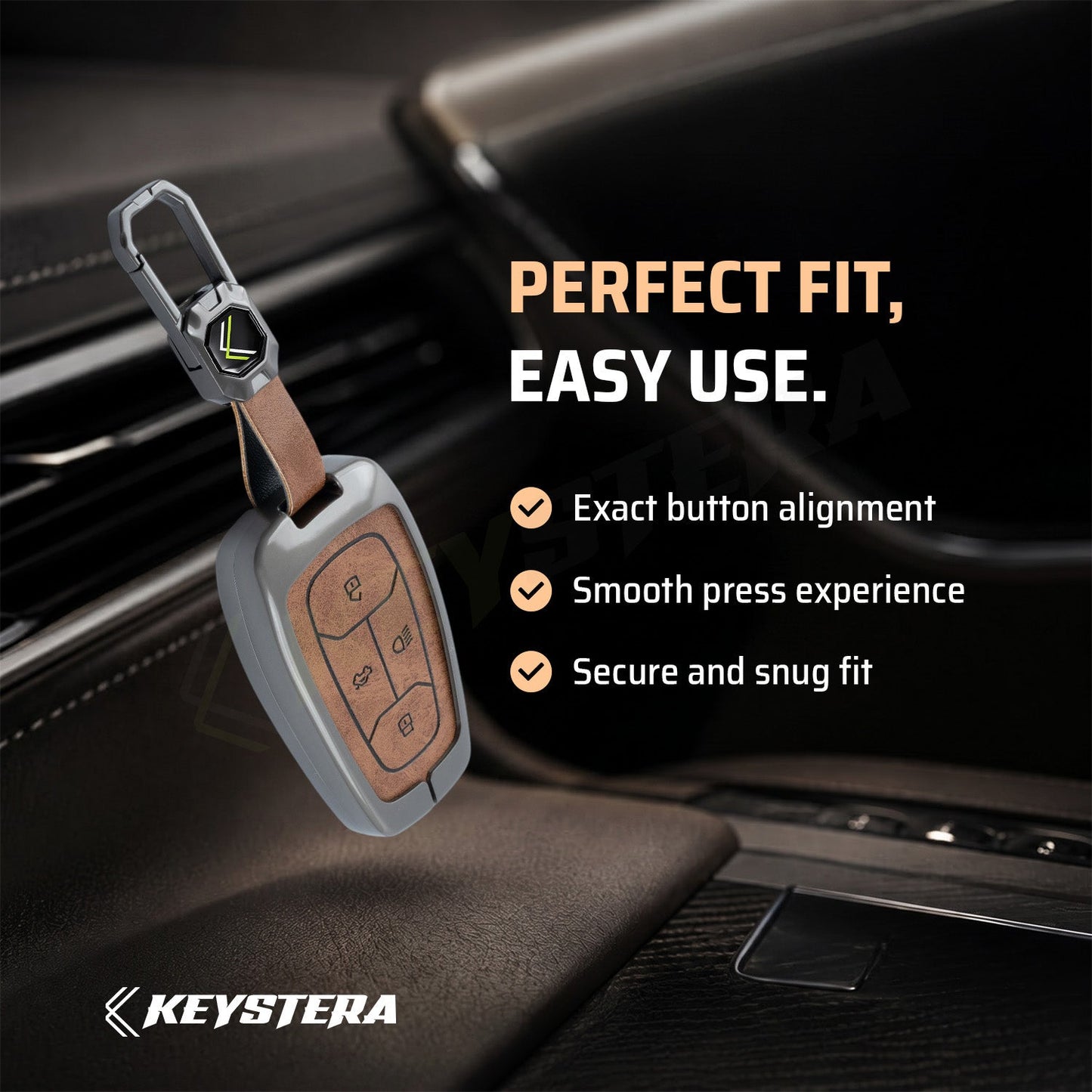 Metal Leather Brown Car Key Cover Compatible For Tata: Nexon, Harrier,Tiago, Tigor BS6, Tigor EV, Safari 2021, Altroz, Safari Gold, Gravitas, Punch