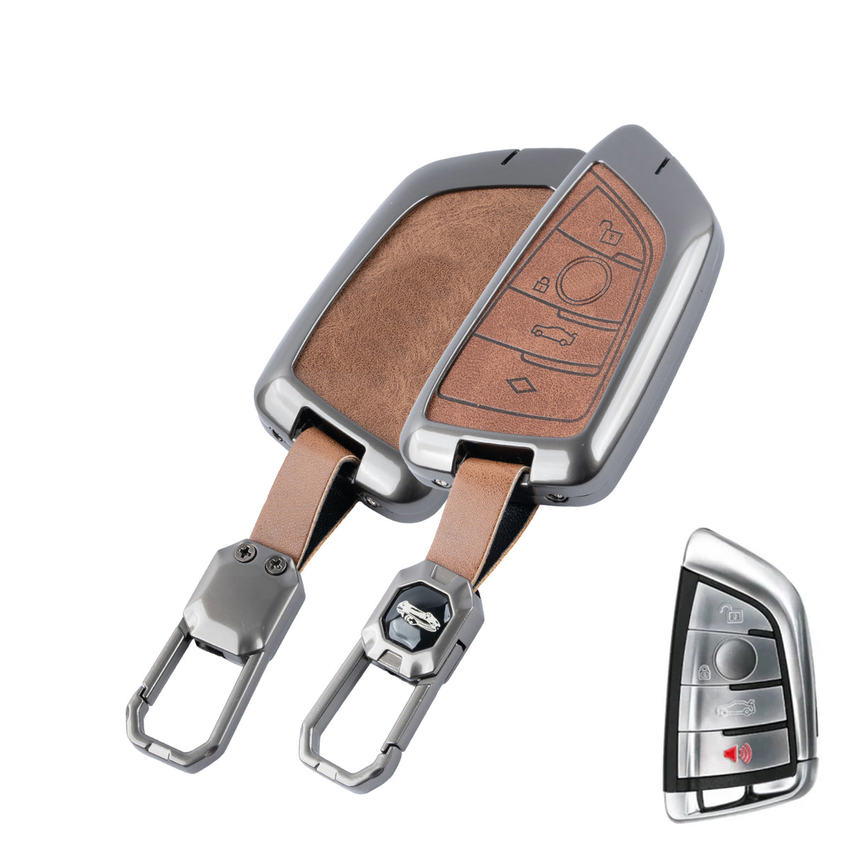 Metal Leather Brown Car Key Cover Compatible For BMW X1, X3, X6, X5, 5 Series, 6 Series, 7 Series