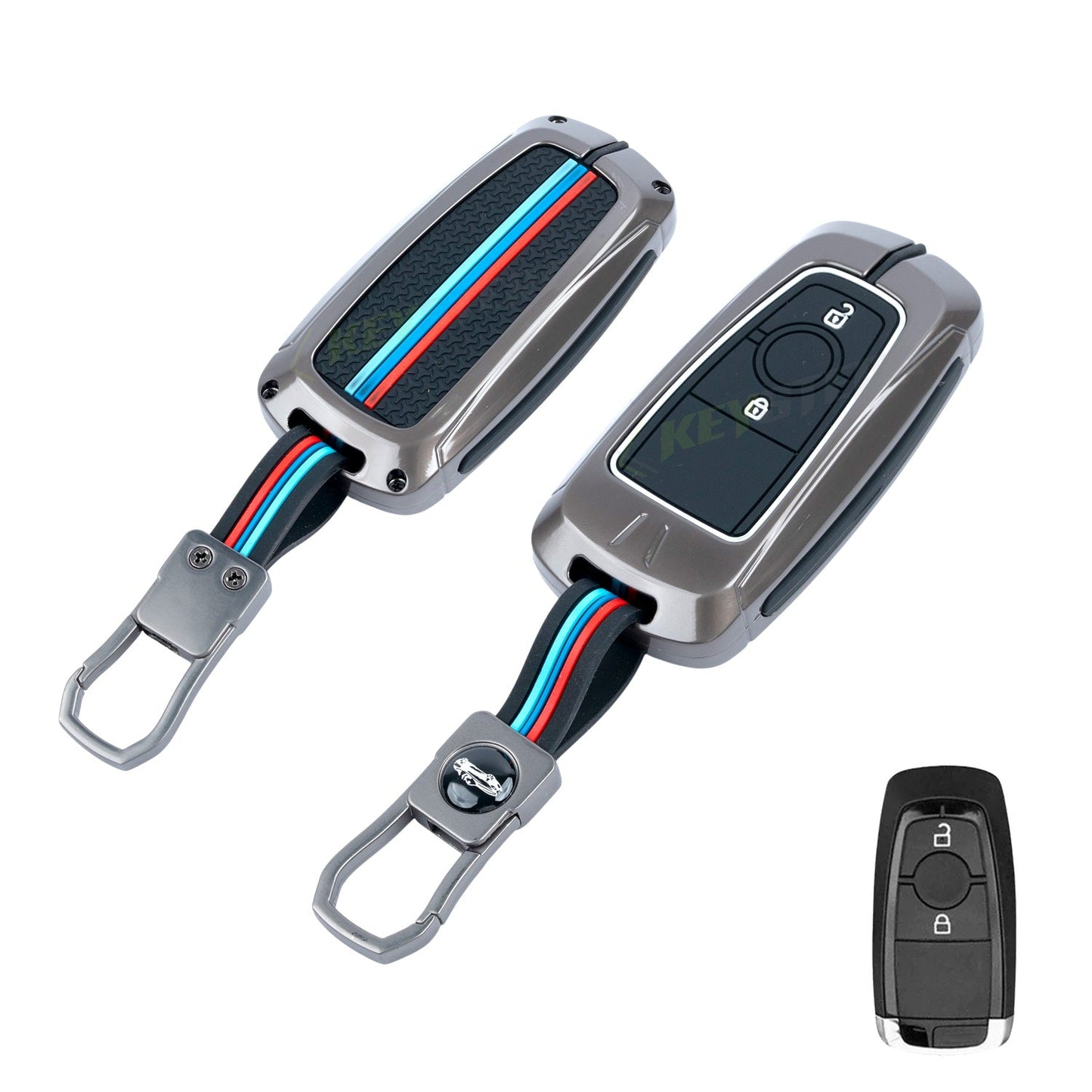 Metal Silicone Key Cover Compatible for Ford Ecosport | Endeavour | Freestyle | Aspire | Figo (2 button Smart Key)