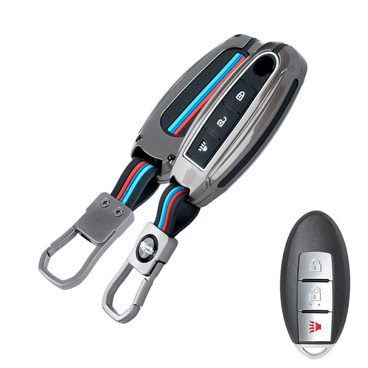 Metal Silicone Key Cover Compatible for Nissan Magnite, Micra, Sunny, Teana 3 button smart key