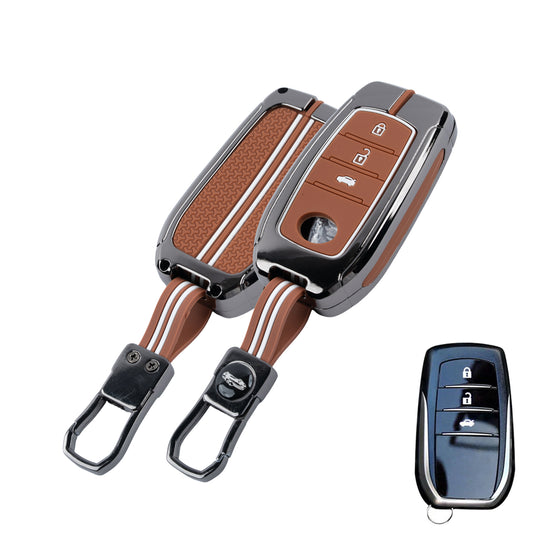 Metal Key Cover Compatible For Toyota: Innova Crysta, HyCross, Hilux, Fortuner, Legender, Land Cruiser, Camry (3 button smart key)