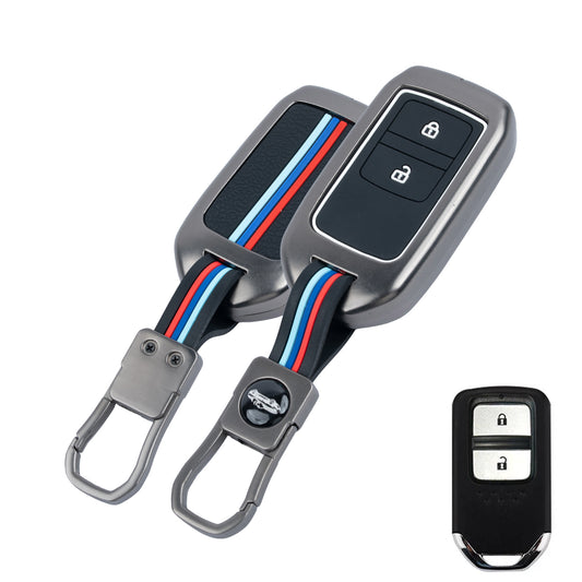 Metal Silicone Key Cover Compatible for Honda: Elevate, City, Jazz, Amaze, Accord, BR-V, CR-V, WR-V, Civic (2 button smart key)
