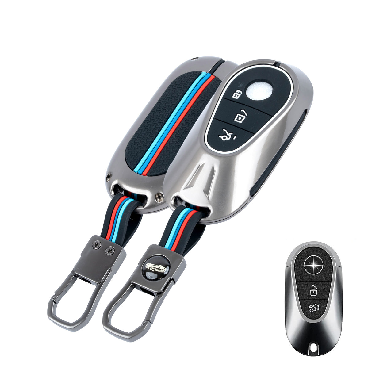 Metal Silicone Car Key Cover Compatible For New Mercedes Benz Maybach | S Class | E Class (3 Button Smart Key)