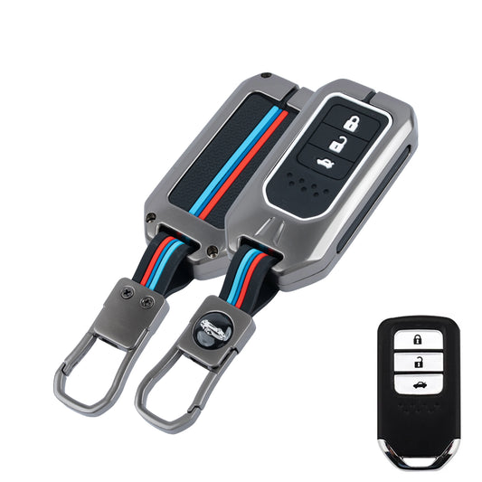 Metal Silicone Key Cover Compatible For Honda: City, Civic, Jazz, Brio, Amaze, Cr-v, Wr-v, Br-v, Mobilio 3 Button Smart Key