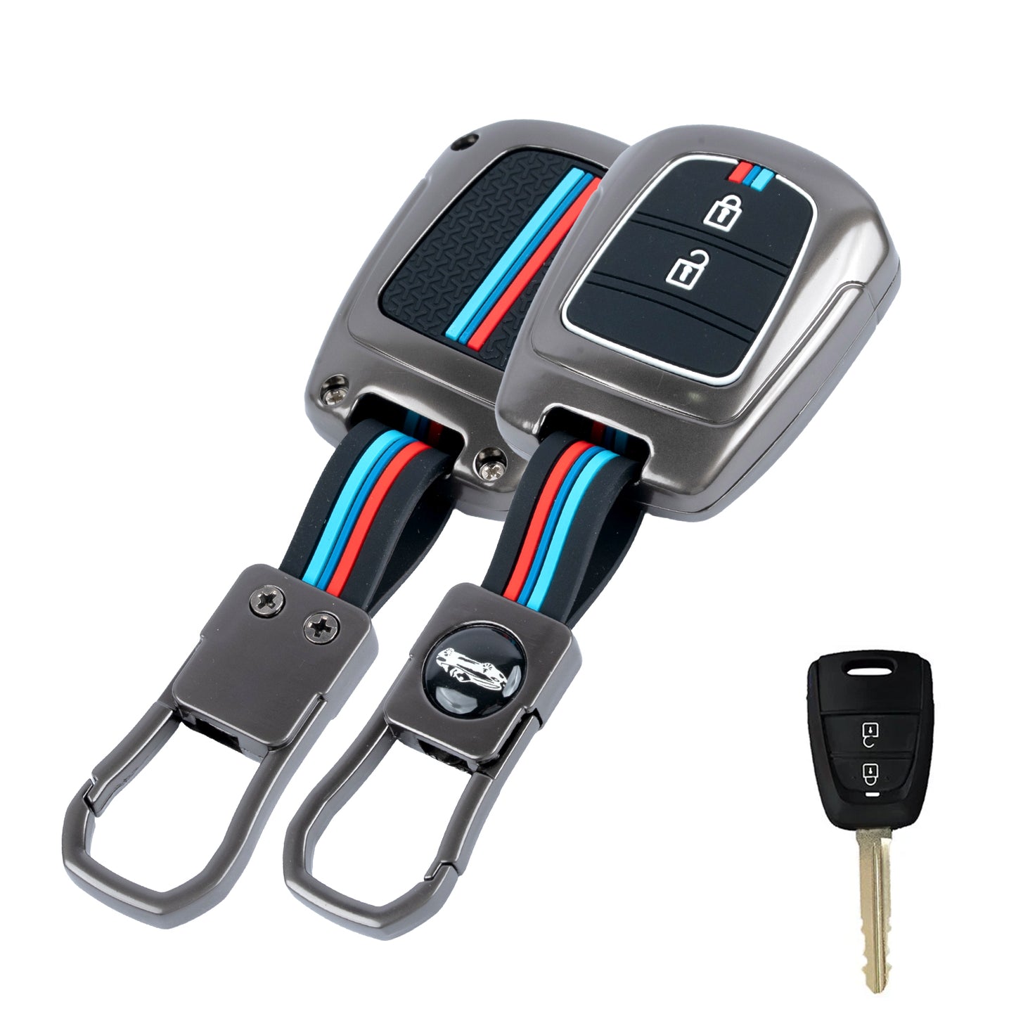 Metal Silicone Key Cover Compatible for Hyundai Grand i10 | Santro (2 Button Key)