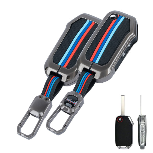 Metal Silicone Car Key Cover Compatible For kia : Seltos, Sonet, Carens, Carens Clavis (3 Button Flip Key)