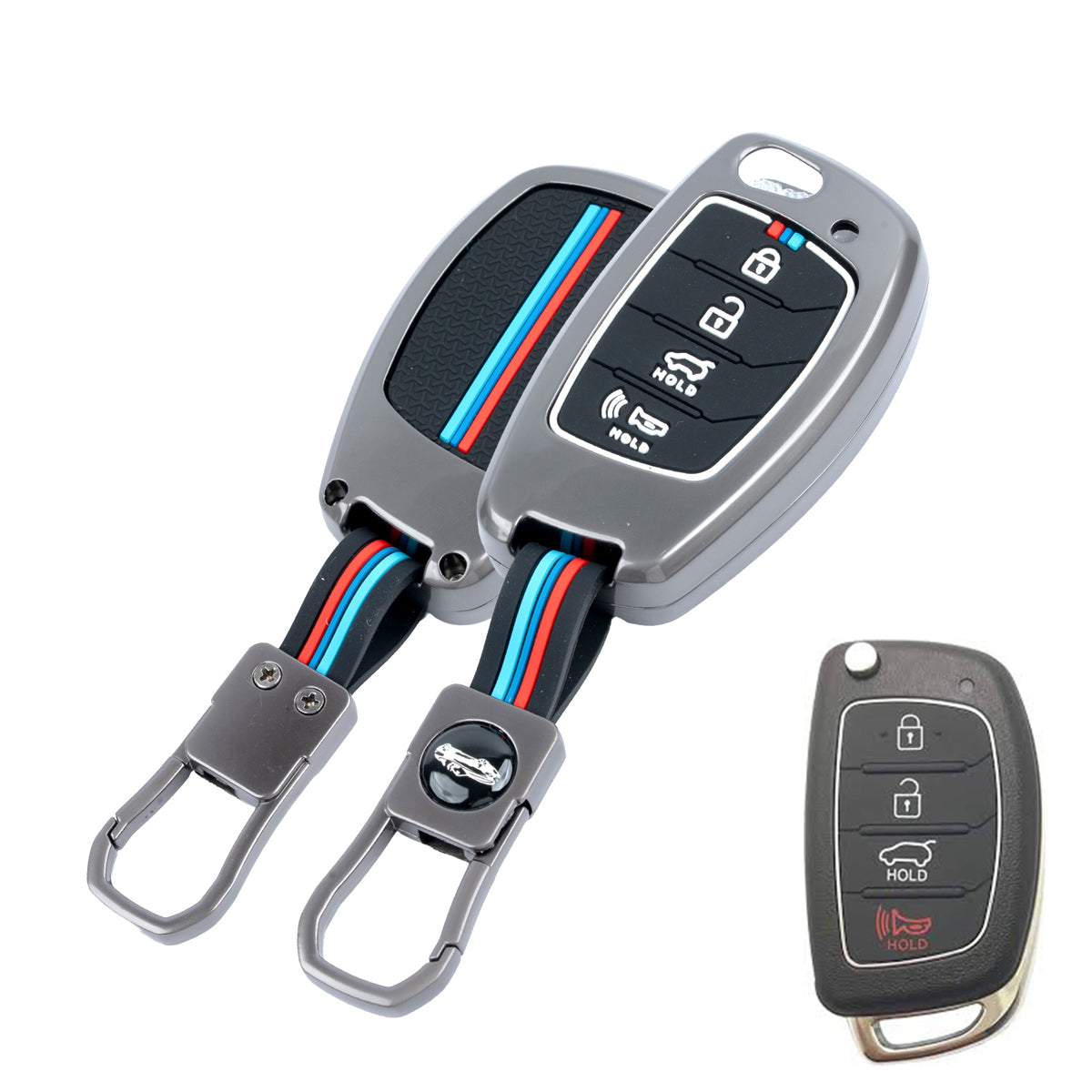 Metal Silicone Key Cover Compatible For Hyundai: Santa Fe (4 Button Flip Key)