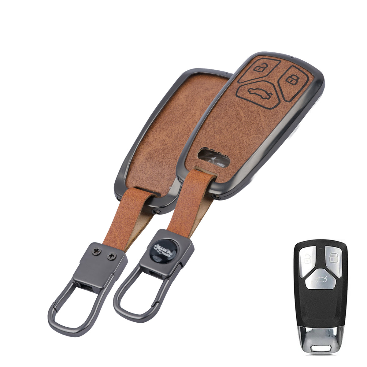 Metal Leather Key Cover For Audi Q5, A5, A8, Q7, A4, A6 (3 button smart key)