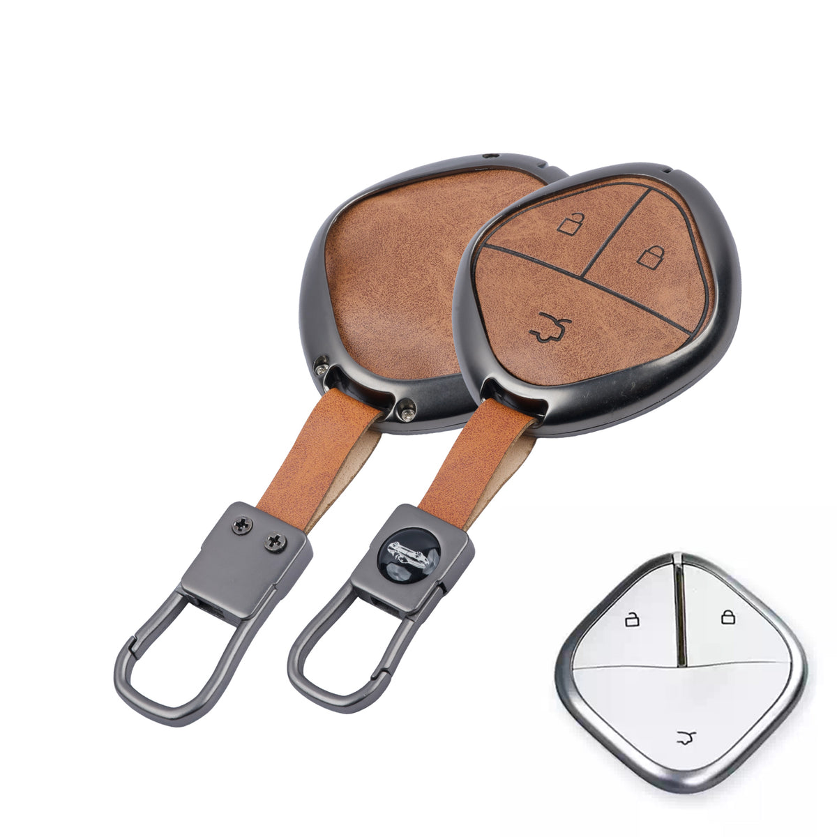 Metal Leather Car Key Cover Compatible for MG COMET EV Electric 3 Button Smart Key