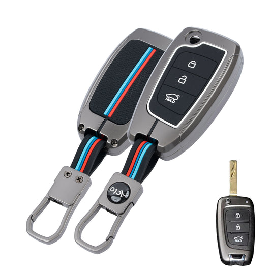 Metal silicon Car Key Cover Compatible For Hyundai Kona, Verna, Tucson, Venue, Aura (3 Button Flip Key)