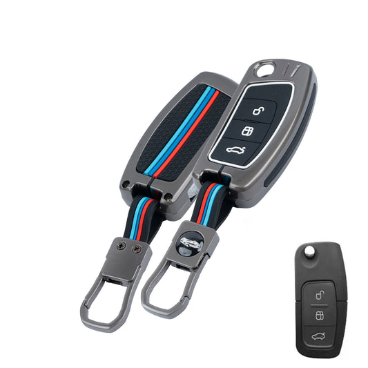 Metal Silicone Key Cover Compatible for Ford EcoSport | Aspire | Freestyle Flip Key only (3 Button Flip Key)