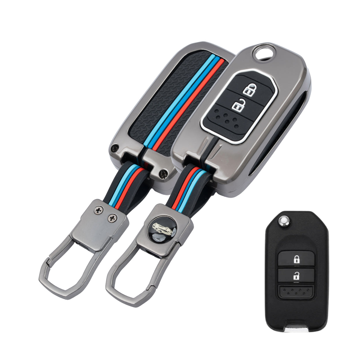 metal silicon Car Key Cover Compatible For Honda City | WR-V | Jazz (2 Button Flip Key)