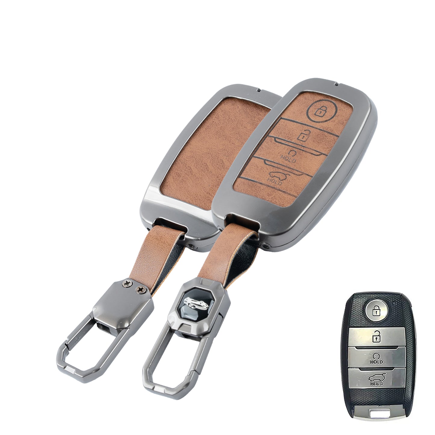 Metal Leather Brown kia : Seltos, Sonet, Carens, Seltos x line, Carnival (4 button smart key)
