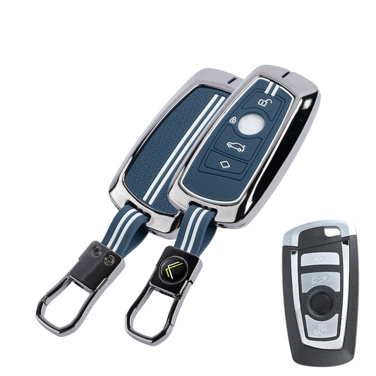 Metal Key Cover With Key Chain Compatible with BMW X-Series | M-Series | 3-Series | 5-Series | 7-Series 4 Button Smart Key