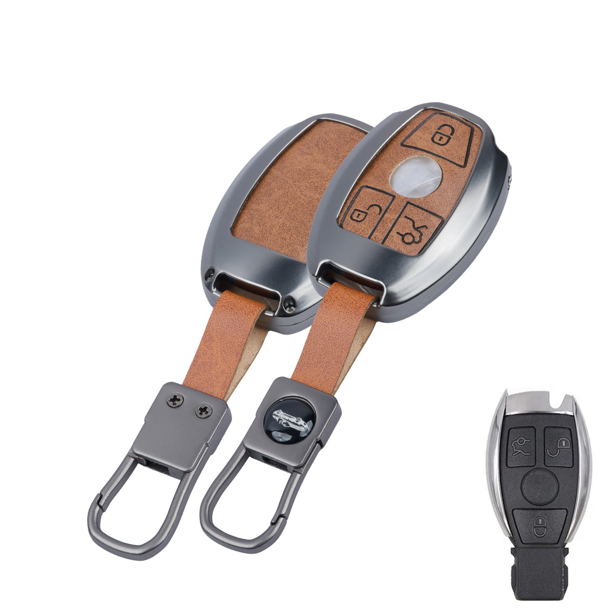 Metal Leather key cover Compatible for Mercedes Benz : GL Series | S - Class | C - Class | M - Class | 3 Button Smart Key