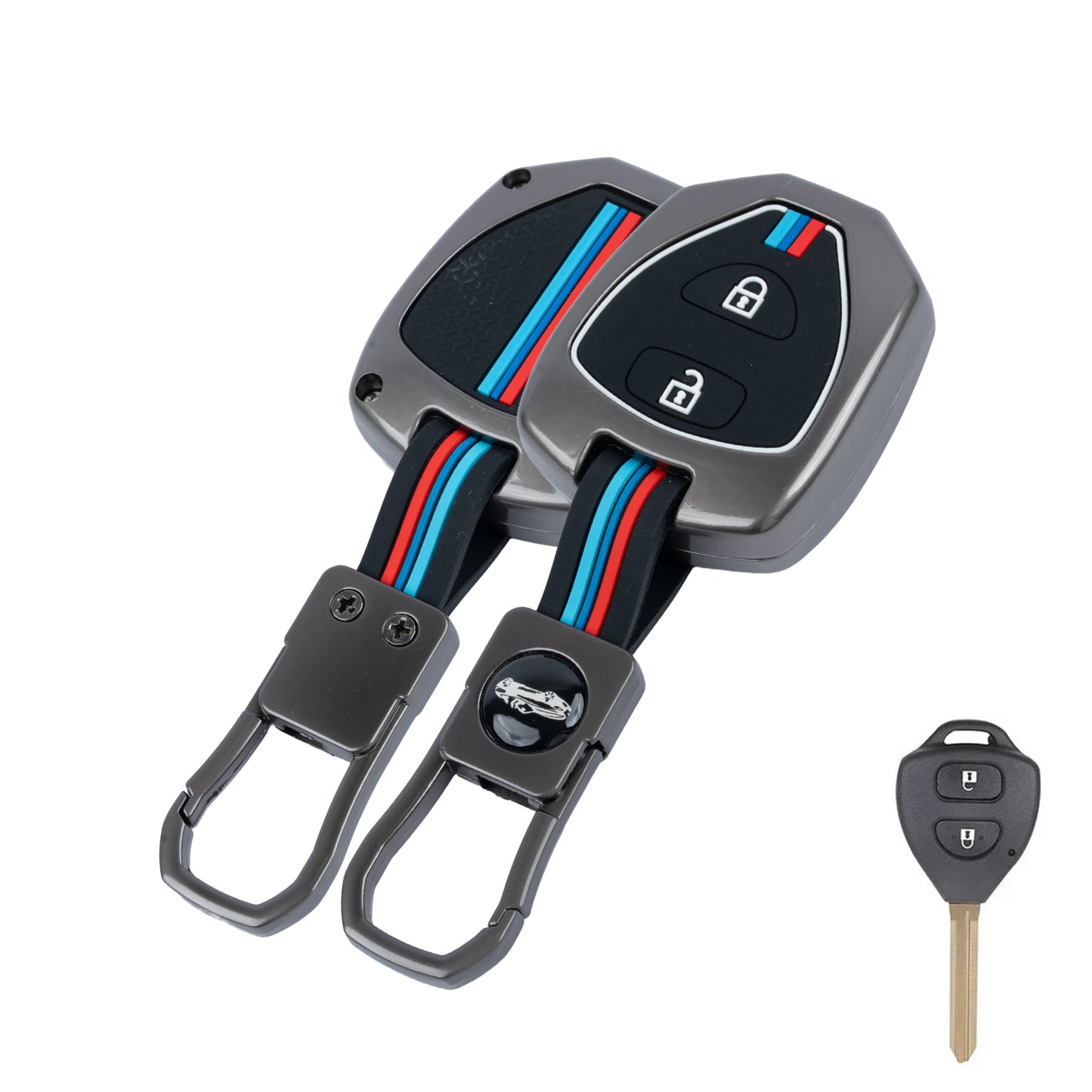 Metal Silicone Key Cover Compatible for Toyota : Innova, Fortuner 2 button remote key
