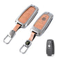 Metal Leather Car Key Cover Compatible For Ford : Figo, Aspire, Ecosport, Endeavour | 3 button Smart Key
