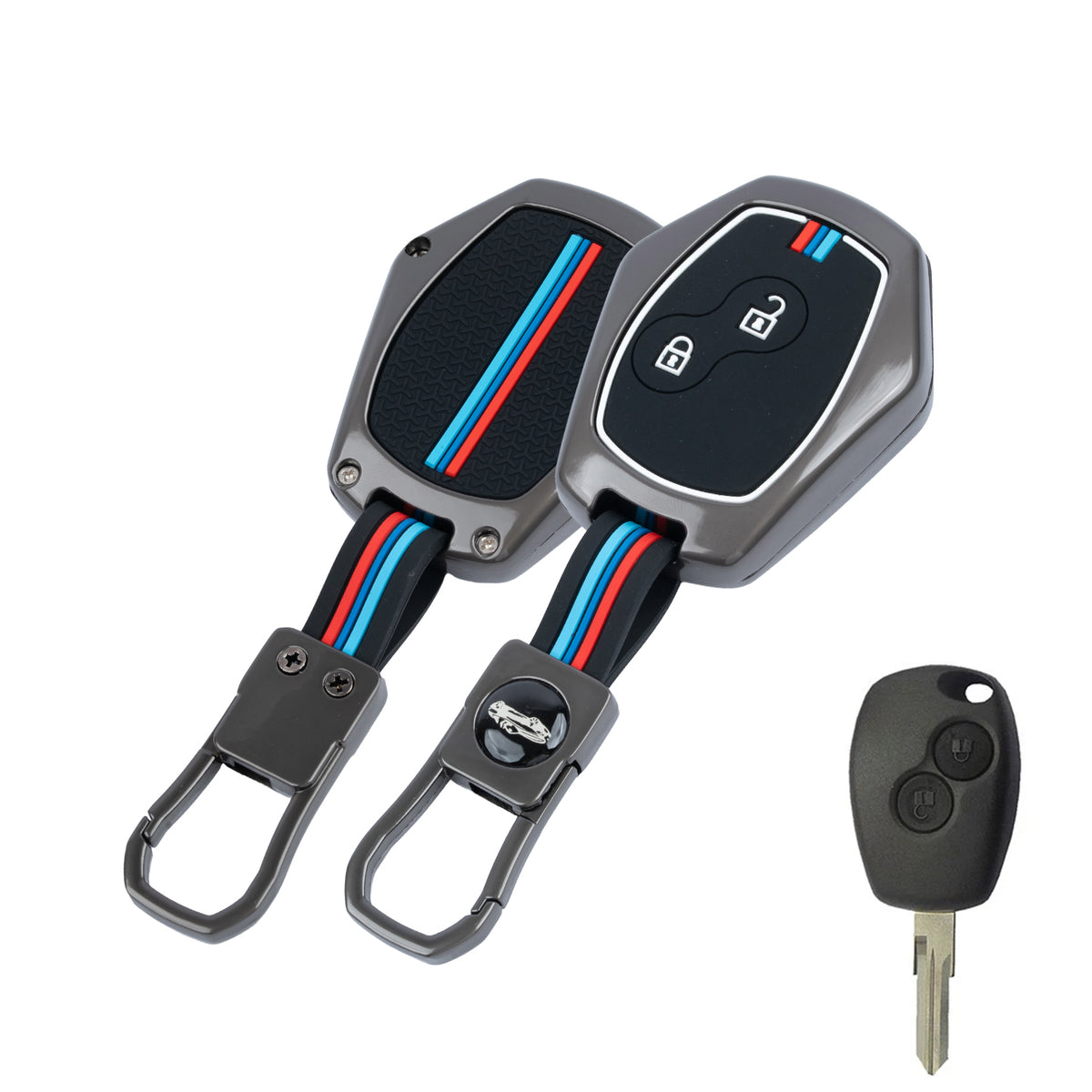 Metal Silicone Key Cover Compatible for Renault Duster | Nissan Terrano 2 Button Key