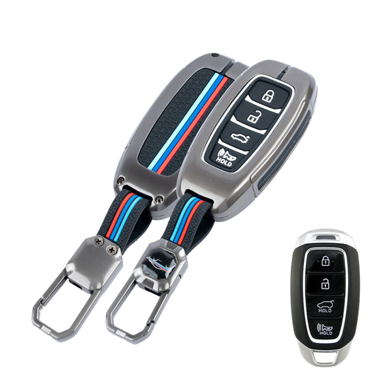 Metal Silicone Key Cover Compatible for New Hyundai New Verna | Verna 2020 Smart Key (4 Button Smart key)