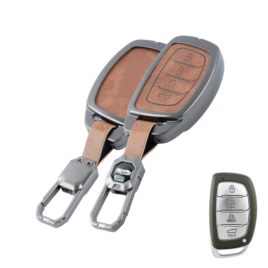 Metal Car Key Cover Compatible For Hyundai: Alcazar, Creta 2021 onwards (4 button smart key)