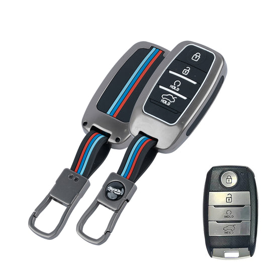 Metal Silicone Key Cover Compatible for kia : Seltos, Sonet, Carens, Seltos x line, Carnival (4 button smart key)