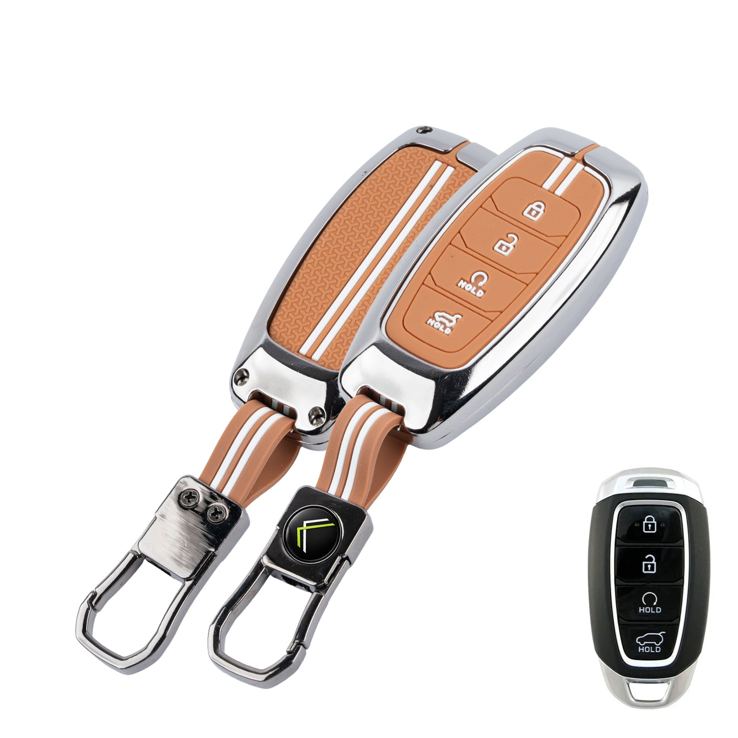 Metal Sapphire Key Cover With Key Chain Compatible with Hyundai: i20, Verna 2023 onwards (4 button smart key)
