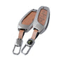 Metal Leather Brown Car Key Cover Compatible For MG Astor, MG ZS EV (3 Button smart key)