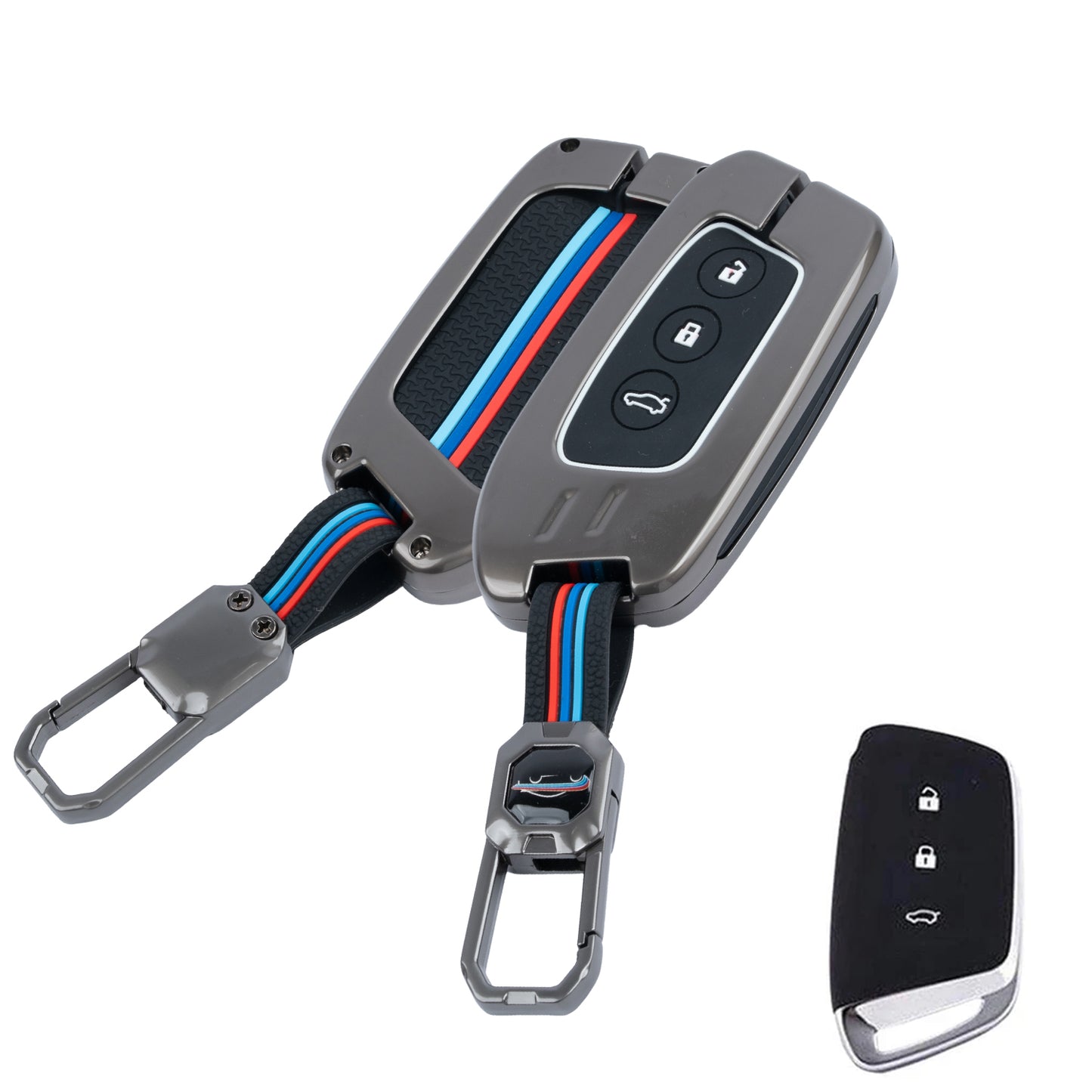 Metal Silicone Key Cover Compatible for MG Hector | MG Windsor | MG Astor | MG Gloster 3 Button smart key)