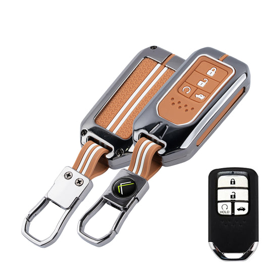 Metal Sapphire Key Cover With Key Chain Compatible with Honda : City, Civic, Jazz, Brio, Amaze, Cr-v, Wr-v, Br-v, Mobilio (4B Smart Key)