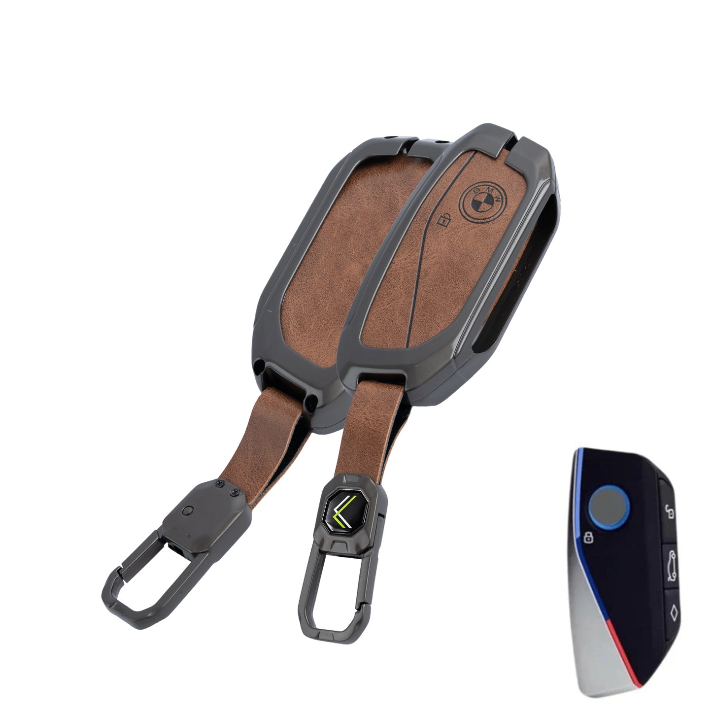Metal Leather Brown Car Key Cover Compatible For BMW 7 Series 740i 760i X1 X7 XM IX I7 X3 IX1 X5 Smart Key 4 Button
