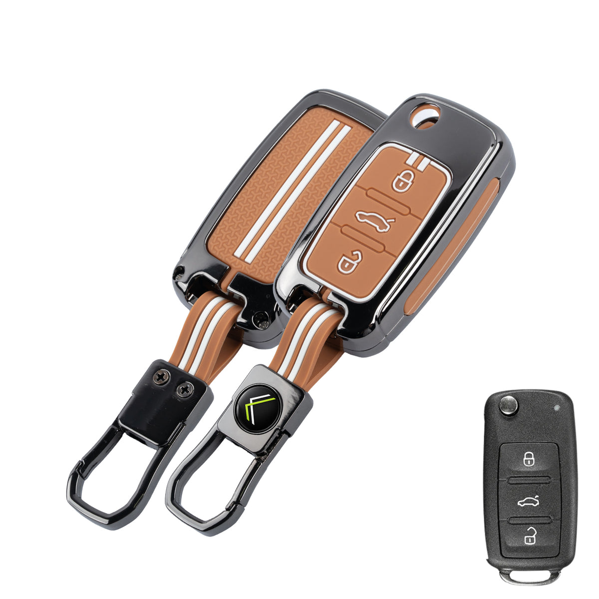 Metal Key Cover Compatible For Skoda : Octavia, Fabia, Laura, Superb, Rapid, Yeti & Volkswagen : Polo, Vento, Jetta, Ameo(3 Button Flip Key)