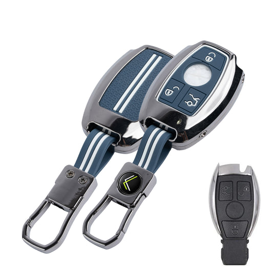 Metal Silicone Car Key Cover Compatible For Mercedes Benz : GL Series | S - Class | C - Class | M - Class | 3 Button Smart Key