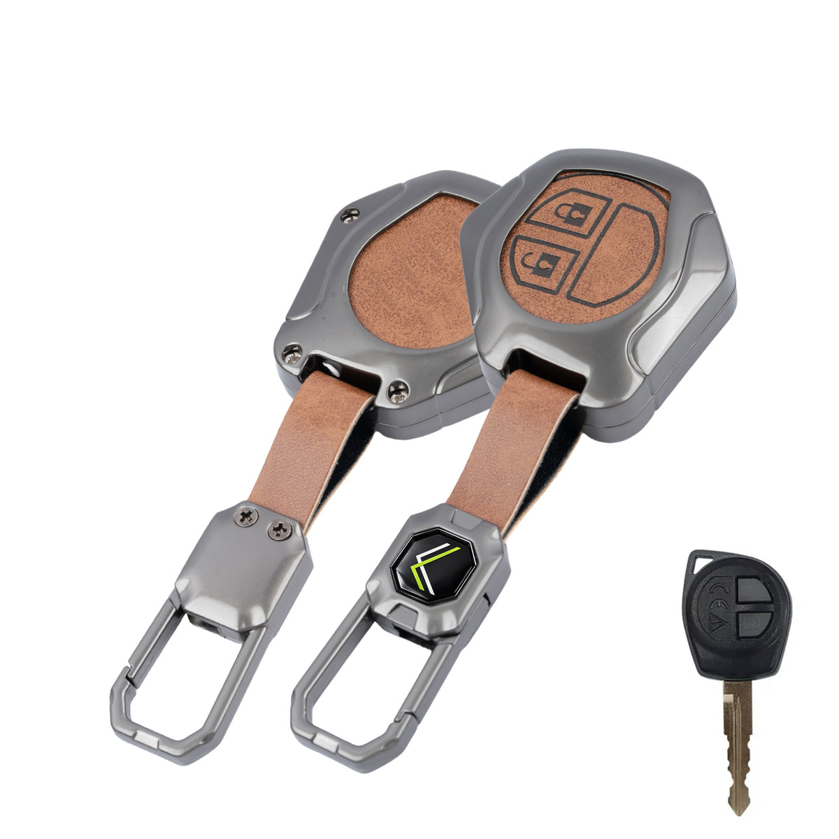 Metal Leather Car Key Cover Compatible For Suzuki: Swift, Dzire, Grand Vitara, Fronx, Jimny, XL6, Ignis, Ertiga, Baleno, Vitara Brezza, Celerio, Ciaz