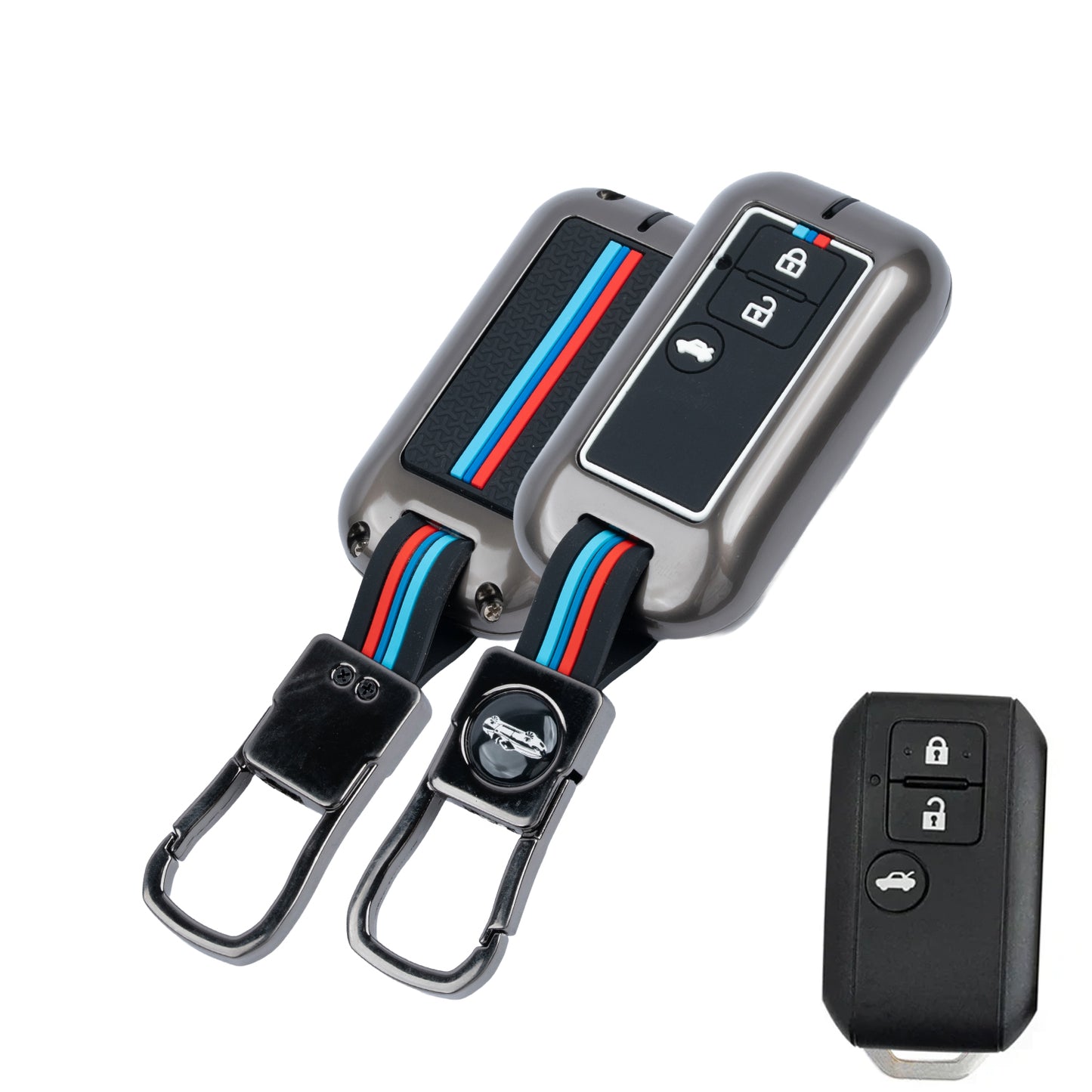 Metal Silicone Car Key Cover Compatible For Suzuki : Baleno, Swift, Ertiga, XL6, DZire, Fronx, Scross, Celerio, Ciaz, Brezza, Grand Vitara, Jimny, Ignis