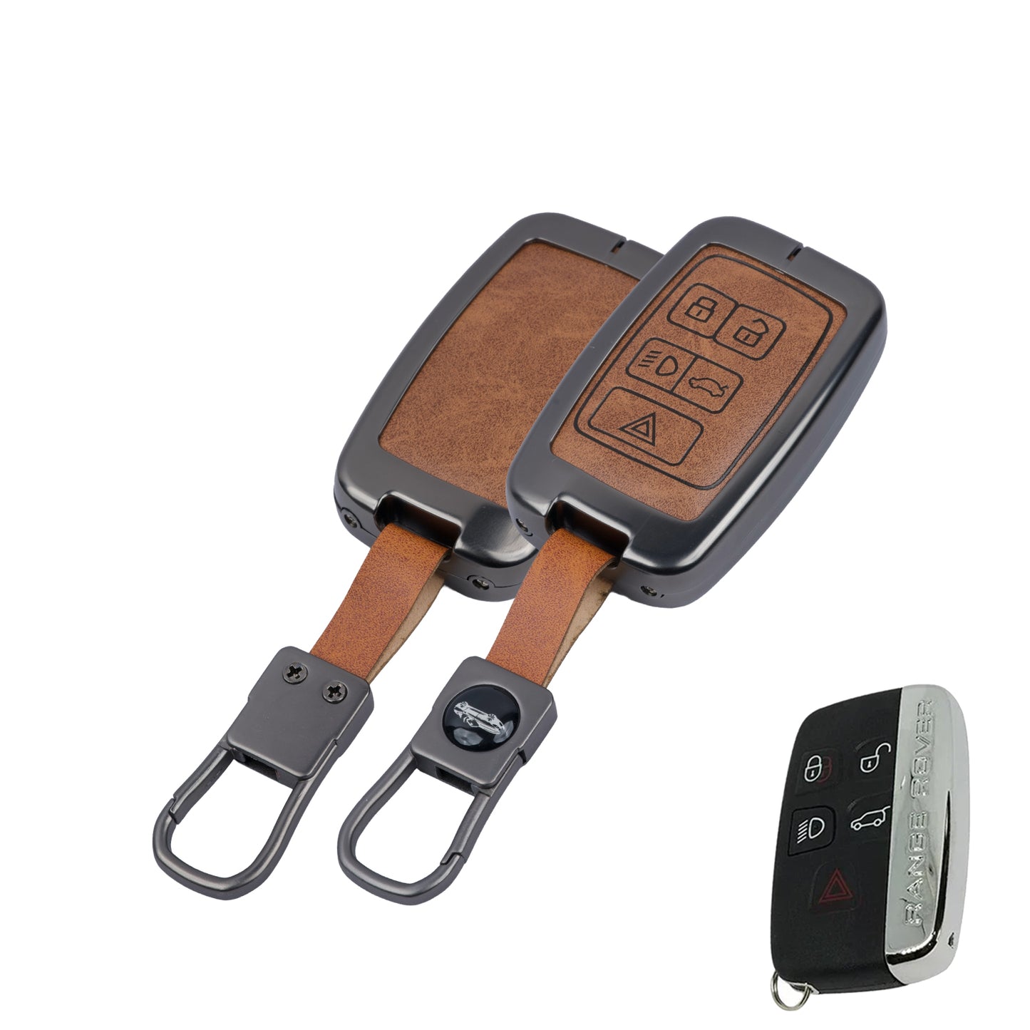 metal Leather Car Key Cover Compatible For Land Rover | Range Rover | Jaguar 5 Button Smart Key