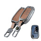 Metal Leather Brown Car Key Cover Compatible For Toyota: Innova Crysta, HyCross, Hilux, Fortuner, Legender, Land Cruiser, Camry (3 button smart key)