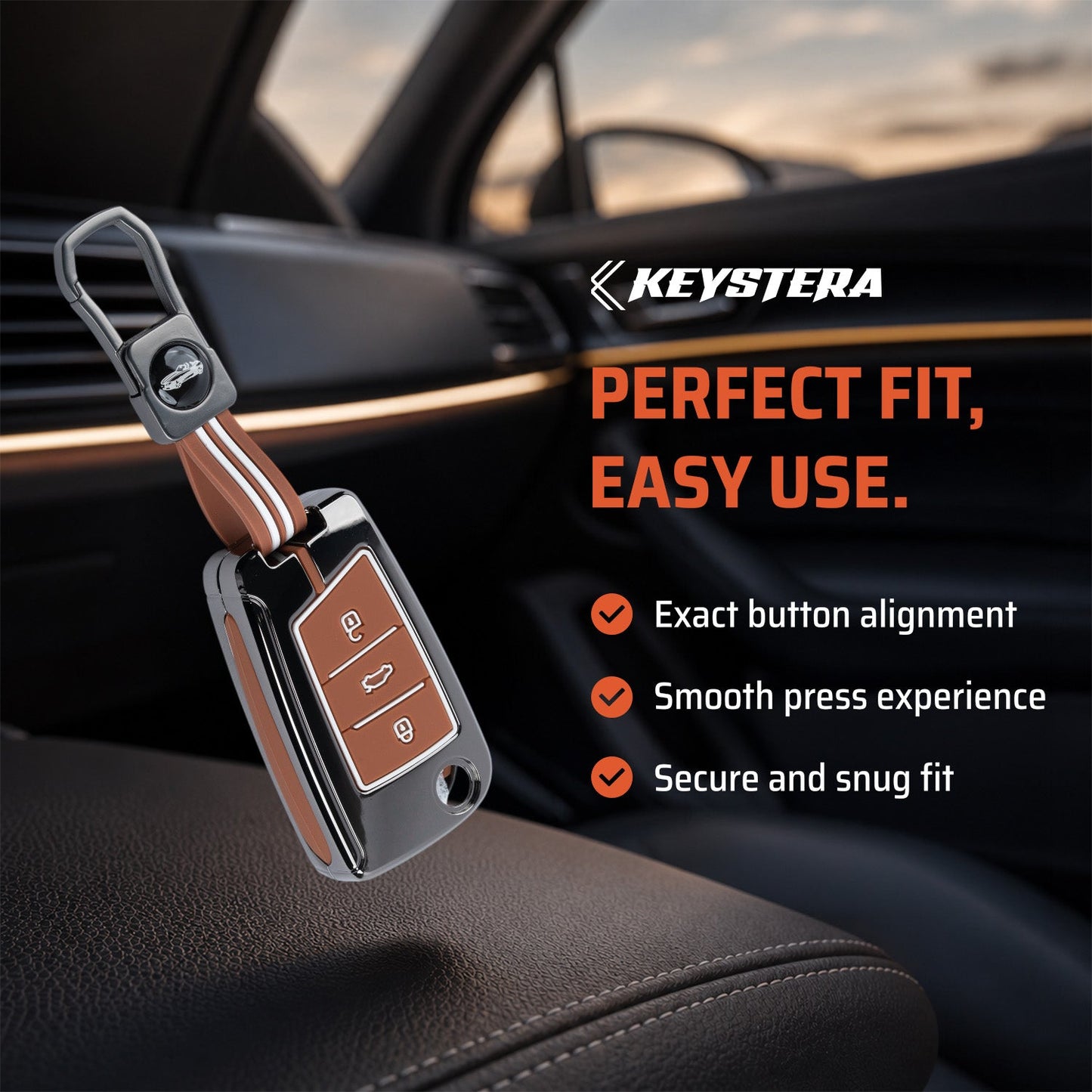 Metal Key Cover Compatible For Skoda Kushaq | Skoda Kodiaq | Skoda Slavia | Octavia | Volkswagen Tiguan | Volkswagen Virtus | New Polo | New Vento (3 Button)