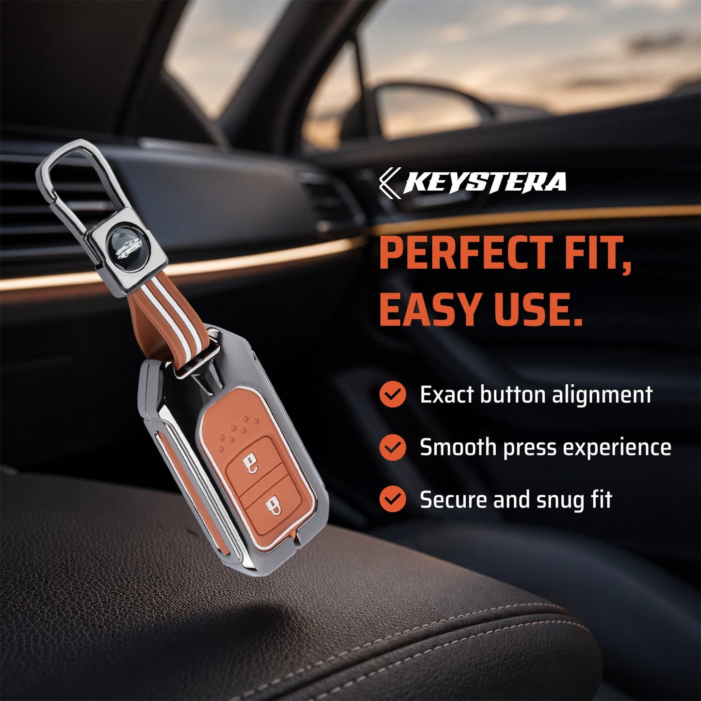 Metal Sapphire Key Cover With Key Chain Compatible with Honda: Elevate, City, Jazz, Amaze, Accord, BR-V, CR-V, WR-V, Civic (2 button smart key)