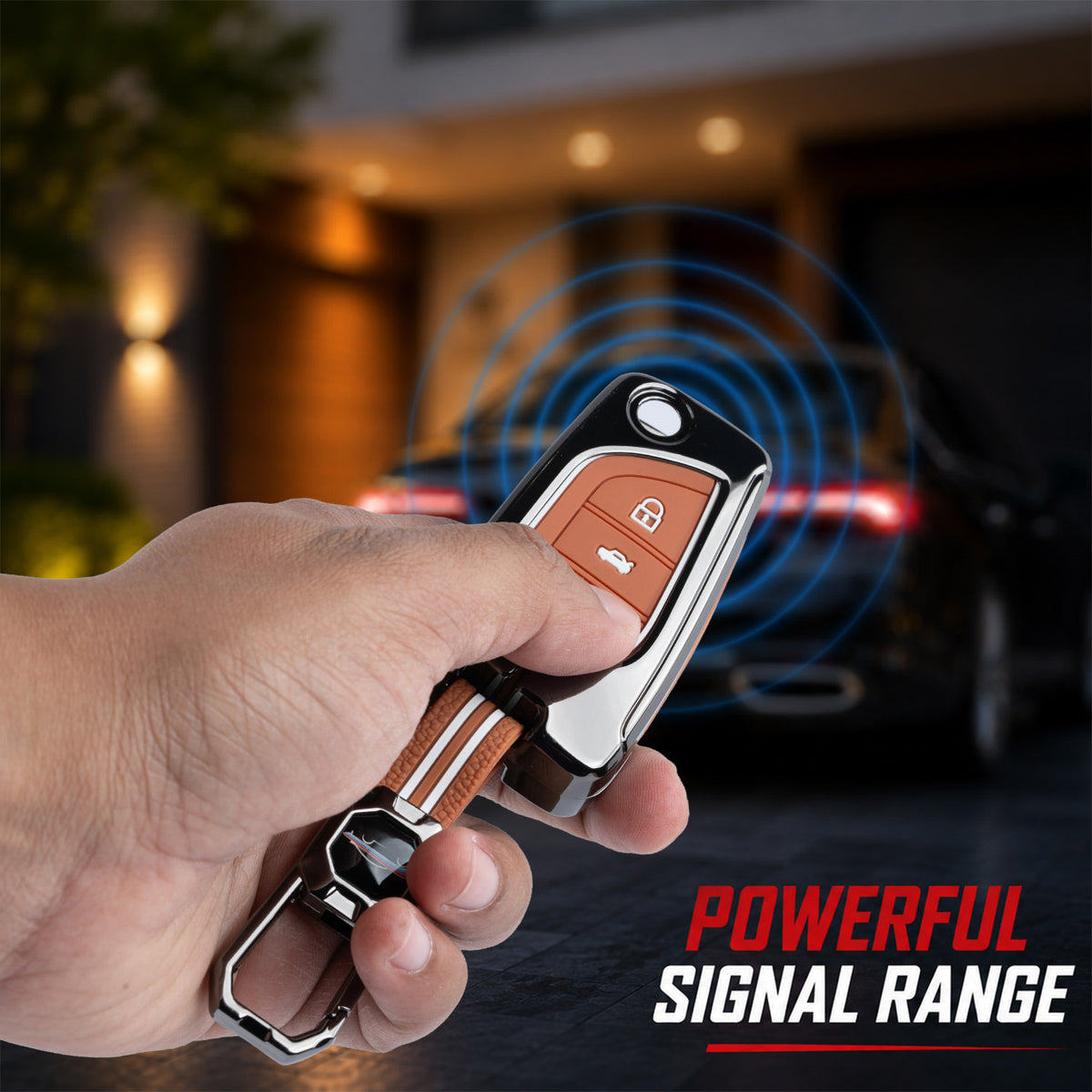 Metal Sapphire Key Cover With Key Chain Compatible with Toyota: Innova Crysta, Corolla Altis. (3 button flip key)