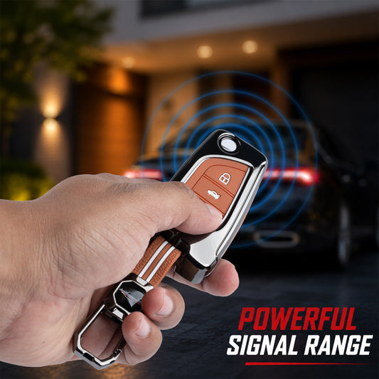 Metal Sapphire Key Cover With Key Chain Compatible with Toyota: Innova Crysta, Corolla Altis. (3 button flip key)