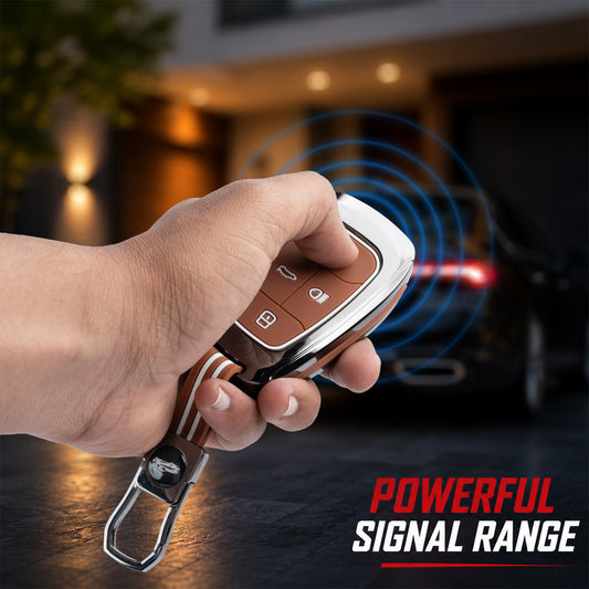 Metal Key Cover Compatible For Tata: Nexon, Harrier,Tiago, Tigor BS6, Tigor EV, Safari 2021, Altroz, Safari Gold, Gravitas, Punch (4 button smart key)