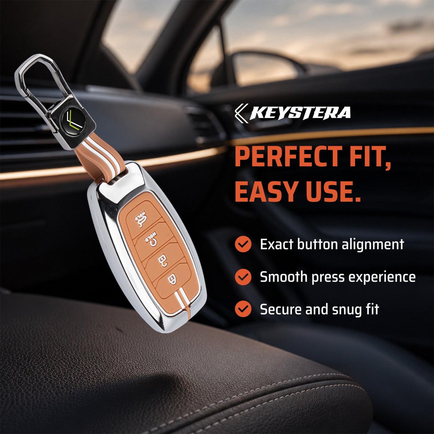 Metal Sapphire Key Cover With Key Chain Compatible with Hyundai: i20, Verna 2023 onwards (4 button smart key)