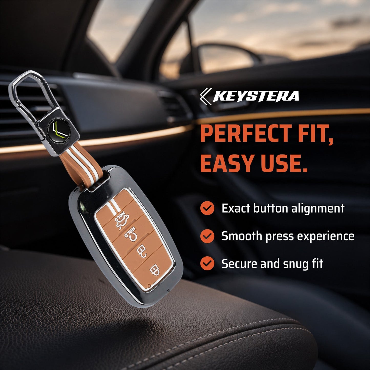 Metal Sapphire Key Cover With Key Chain Compatible with kia : Seltos, Sonet, Carens, Seltos x line, Carnival (4 button smart key)