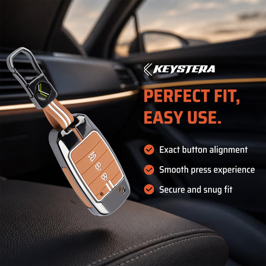 Metal Sapphire Key Cover With Key Chain Compatible withKia Seltos, Kia Sonet,Kia Carens (3 Button Flip Key)