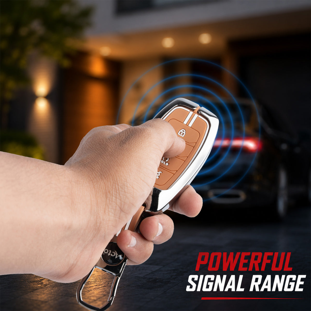 Metal Sapphire Key Cover With Key Chain Compatible with Hyundai: i20, Verna 2023 onwards (4 button smart key)
