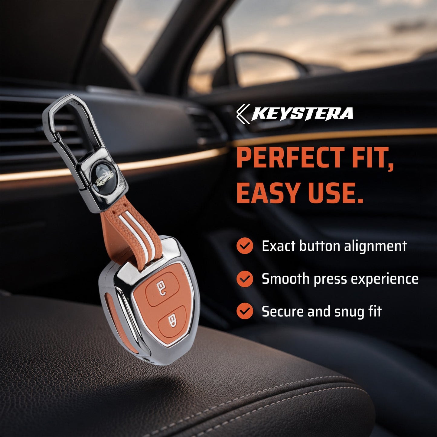 Metal Sapphire Key Cover With Key Chain Compatible with Toyota : Innova, Fortuner 2 button remote key