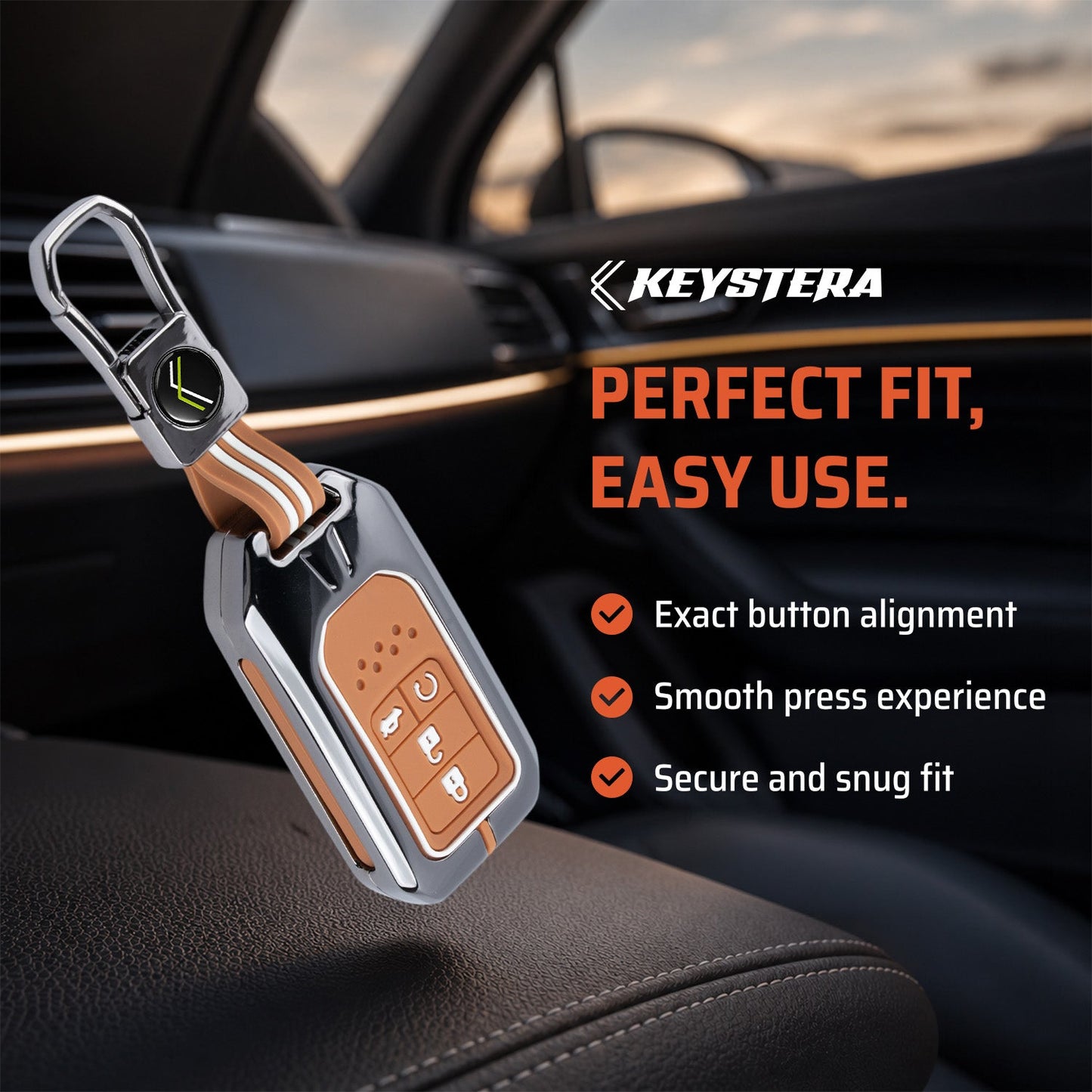 Metal Sapphire Key Cover With Key Chain Compatible with Honda : City, Civic, Jazz, Brio, Amaze, Cr-v, Wr-v, Br-v, Mobilio (4B Smart Key)